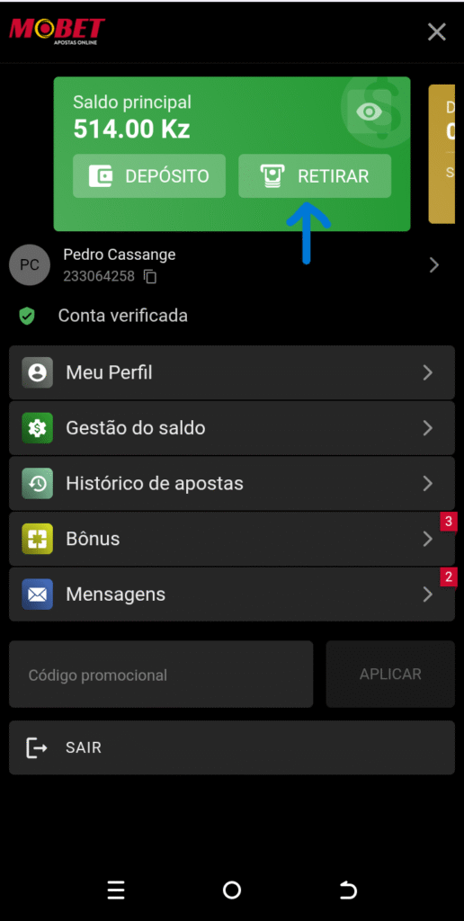 2º passo - Clicar em retirar